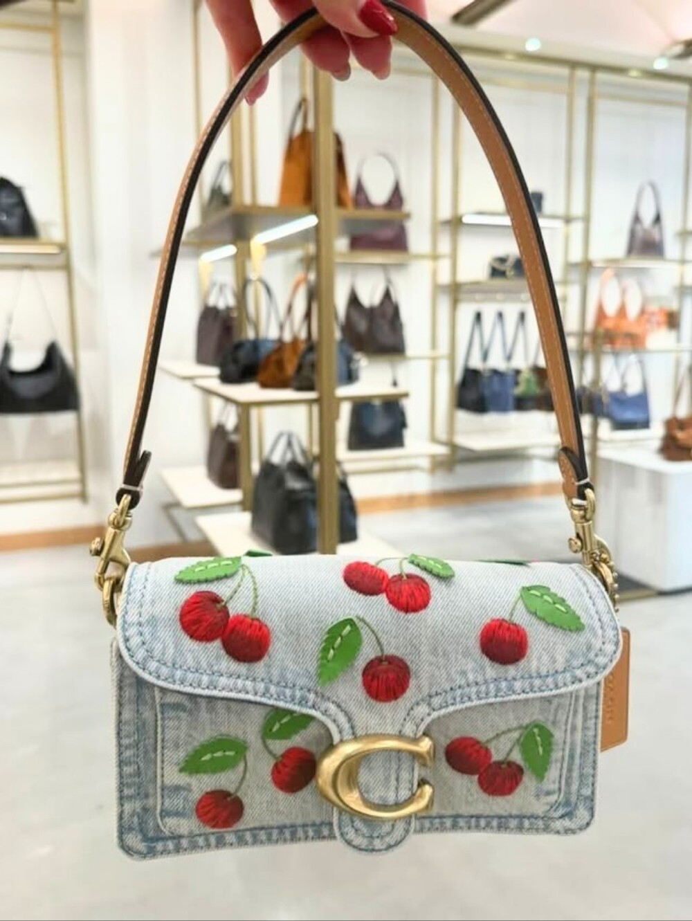 Coach Tabby Denim Bag 26 With Cherry Embroidery NWOT